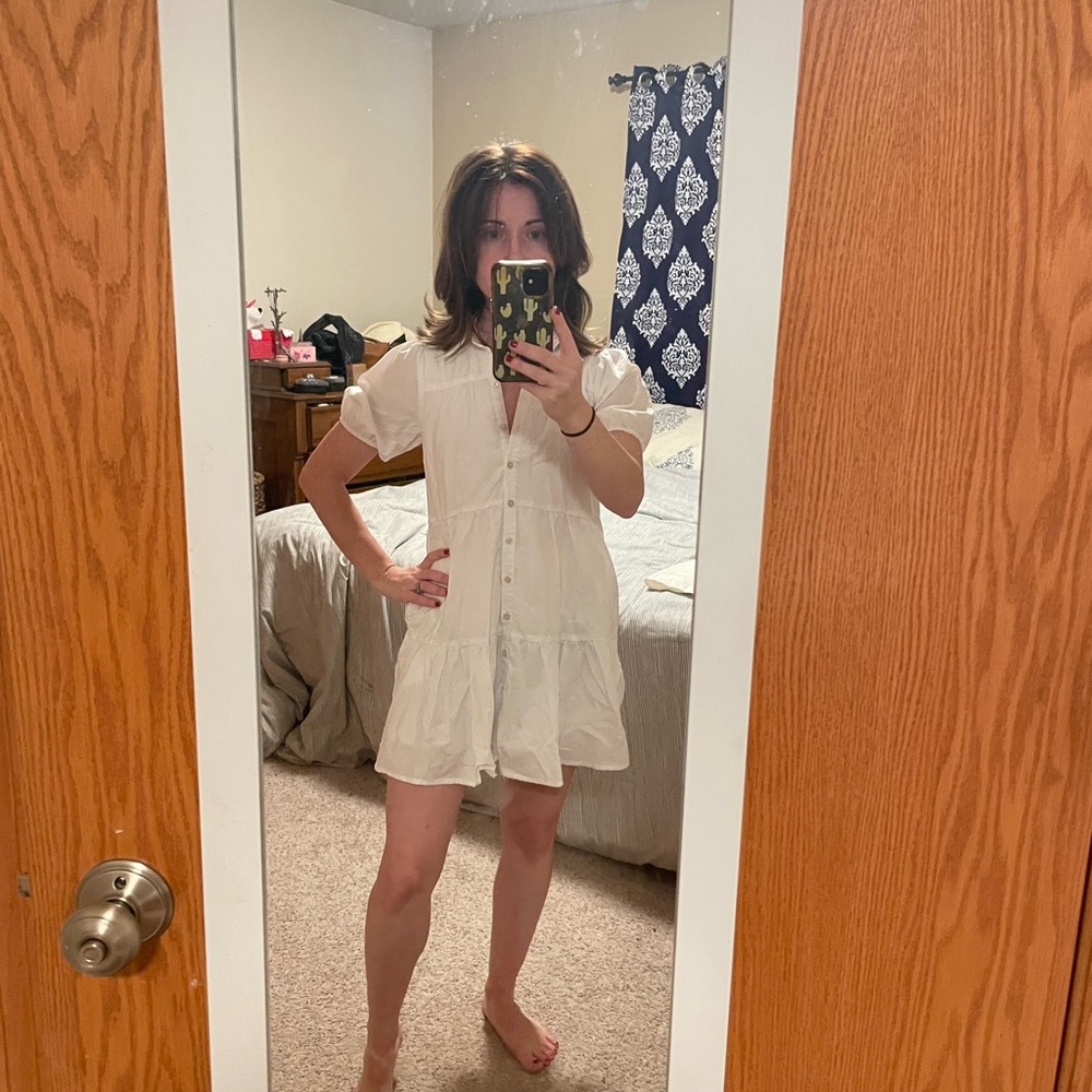 White Abercrombie Tiered Shirt Dress